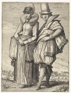 Férfi és nő az 1625 körüli divat szerint öltözve alkotó: Simon Poelenburg (attributed to)
