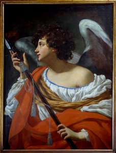 A lándzsát hordozó angyal Krisztus szívébe fúródott és az ecettel átitatott szivacs Simon Vouet festménye alkotó: Simon Vouet