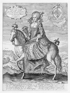 Dán Anna (1574-1619) lovasportréja a művész által metszett, kocsma. Írta: Compton Holland, 1616