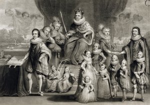 Őfelsége I. Jakab és királyi utódai a cseh király családjával együtt, vésette Charles Turner (1773-1857), 1814