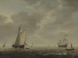 Egy holland hadiember és különféle hajók a szélben, c. 1640