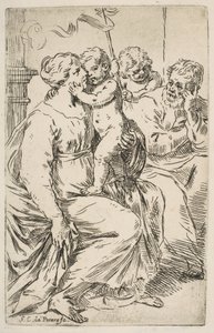 Szent Család Keresztelő Szent Jánossal, kb. 1640-1642. alkotó: Simone Cantarini