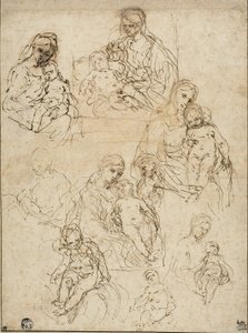 Vázlatok a Szűzről és a Gyermekről, valamint a Szent Családról, 1642-48 alkotó: Simone Cantarini