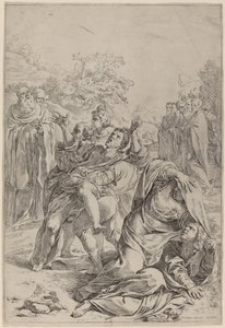 Szent Benedek a megszállottak gyógyítása alkotó: Simone Cantarini after Lodovico Carracci