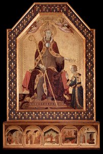Anjou-i Szent Lajos (Toulouse) koronája I. Róbert nápolyi (1277-1343) Simone Martini festménye (kb. 1284-1344) 1317 Méret: 200x138 cm Nápoly, Museo Nazionale di Capodimonte, inv Q 34 alkotó: Simone Martini