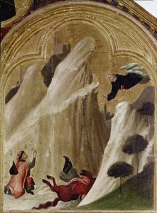 Az a csoda, amikor a lovag lezuhan a szikláról és életben marad. Része a Szent Ágoston Remete története című triptichonnak (Tempera fán alkotó: Simone Martini