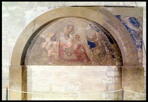 Az alázatosság Szűzét ábrázoló timpanon a gyermek Krisztussal, angyalokkal körülvéve, 1341 alkotó: Simone Martini