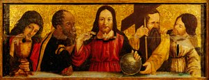 Utolsó vacsora, részlet Simone da Firenze poliptichonjának predellájáról, fára festett részlet, Szent Péter és Pál templom, San Chirico Raparo, Potenza, Olaszország. alkotó: Simone da Firenze