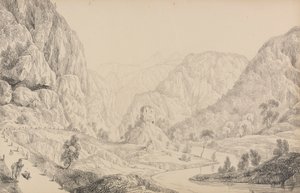 30 megtekintést tartalmazó album Tirolban és Olaszországban: Kilátás az Eisak-partra Mittenwald mellett, 1840. október 27.