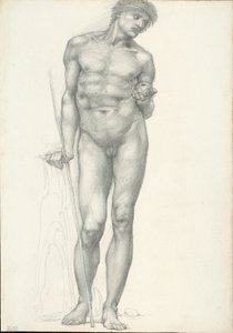 Párizs aranyalmával a bal kezében, a trójai triptichonhoz (vázlatfüzet #2638) alkotó: Sir Edward Burne Jones