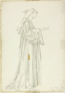 Tanulmány a zarándokról a Rózsa Romaunt számára alkotó: Sir Edward Burne Jones