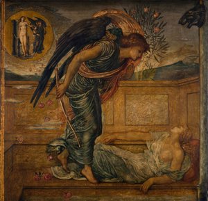 Ámor és psziché – Palotai zöld falfestmények – Ámor a szökőkútnál alvó pszichét talál, 1881.