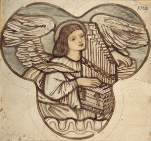 Tervezés ólomüveghez a Lyndhurst templomban: Angyal orgonista, 1886