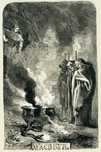 Macbeth meglátogatja a három boszorkányt a felrobbantott fenyőn, 1858