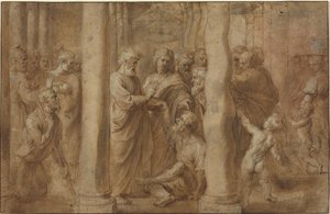 A Szent Péter és Szent János által meggyógyított sánta ember csodája alkotó: Sir Peter Paul Rubens over Anonymous Italian after Parmigianino after Raphael
