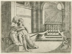 Abimelech ziet Isaak Rebekka liefkozen Bijbelse jelenetek (sorozat címe) Historia del Testamento Vecchio / Raffaelle di Urbin festette Rómában a Vatikánban (...) (sorozat címe)