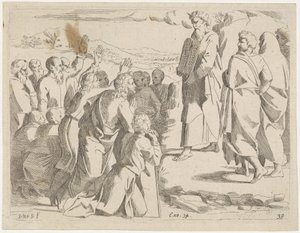 Mózes megmutatja a törvény táblázatait a népnek Bibliai jelenetek (sorozat címe) Historia del Testamento Vecchio / Dipinta in Roma nel Vaticano da Raffaelle di Urbino (...) (sorozat címe)