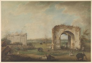Kilátás egy mecsetre és átjáróra Motijhilben, 1814–23 (átlátszatlan akvarell papíron) alkotó: Sita Ram (attr. to)