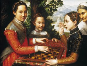 A sakkjátszma (A művész sakkozó testvéreinek portréja). alkotó: Sofonisba Anguissola