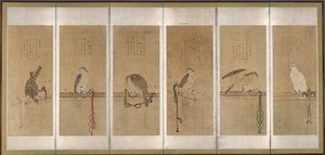 Tethered Hawks, 1606 előtt. alkotó: Soga Chokuan