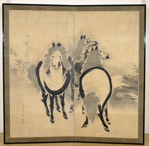 Lovak, japán, Edo-korszak, 18. század körül (tus, papír) (egy párból) (lásd még 121397)