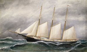 A "Robert Ingle Carter" szkúner teljes vitorlázatban, 1891-ben bocsátották vízre Bostonban (Massachusetts, USA) egy Newportban (Rhode Island, USA) működő szénkereskedő számára. alkotó: Solon Francis Montecello Badger