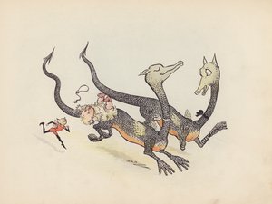 S Rosamond Praeger illusztrációja a Little Twin Dragons-hoz (színes litográfia)