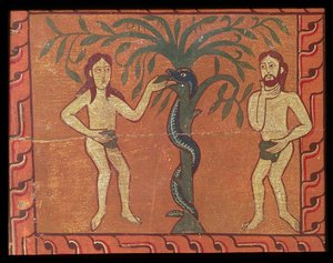 Ádám és Éva, a Sagars műalkotásból (tempera a panelen) alkotó: Spanish School