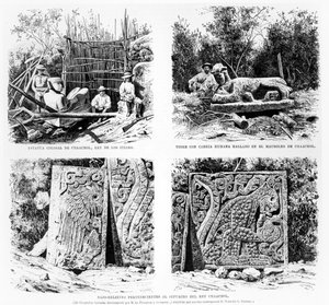 Augustus Le Plongeon Chichen Itzában felfedezett műtárgyak, illusztráció a La Ilustracion Espanola y Americana 1877-ből alkotó: Spanish School