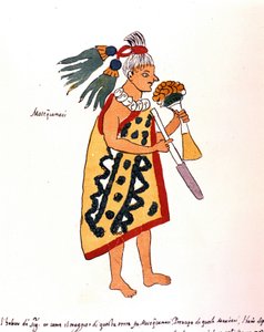 Azték pap a Codex Vaticanus 3738-ban (Codex Vat. Rios). Fakszimile Pedro de los Rios domonkos kéziratáról, 1570 és 1589 között, Bibl. Vatikán. alkotó: Spanish School