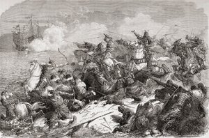 Kínai inváziókísérlet Japán ellen a 13. században, kiad. 1878 (nyomtatás) alkotó: Spanish School