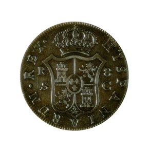 8 spanyol reál érme, kasztíliai valuta, amelyet IV. Károly (1748-1819) uralkodása alatt Sevillában vertek alkotó: Spanish School