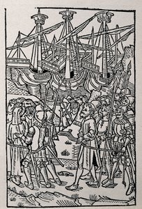 Metszet Vespasianus történetébe, 1495-ben Zaragozában nyomtatva (f/w illusztráció) alkotó: Spanish School