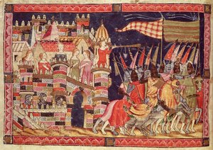 Fol.86v The Trojans Leaving for Battle, a Codex Benito Santa Mora-ból alkotó: Spanish School