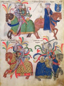 Négy lovas a Libro de Los Caballeros de la Cofradia de Santiago-tól alkotó: Spanish School