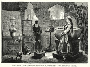 Szent László-kolostor görög ortodox temploma, Larnaca, Ciprus (litho) alkotó: Spanish School
