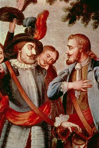 Hernando Cortes (1485-1547) és Diego di Velasquez (1465-1524) (olaj, vászon) (részlet) (lásd: 113574) alkotó: Spanish School