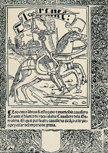Lovag a lován, Joanot MARTORELL (1413-1468) Tirant lo Blanc című spanyol művének frontképe alkotó: Spanish School