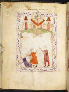 Mózes szemrehányást tesz két veszekedő izraelitának, Mózesnek Egyiptomban, a spanyol-moreszk Haggadából, MS Or 2737, f.66r, f.1275-1324 (vellum) alkotó: Spanish School