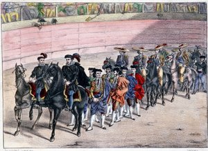 A quadrille kiadása, corrida Spanyolországban, litográfia sd. 19. század alkotó: Spanish School