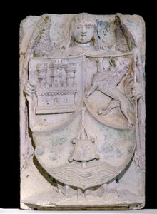 14. századi spanyol folt: Kasztília és Leon címere, Saint Jacques de Compostelát idéző pelerin bot, a burgundi Fontenay ciszterci apátságban őrzik (Kasztília és Leon címere, Spanyolország alkotó: Spanish School