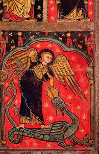 Szent Mihály harcol a sárkánnyal (tempera a panelen) alkotó: Spanish School