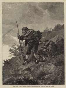 Polgárháború Spanyolországban, Carlist Sentries on the Look-Out of the Enemy (metszet) alkotó: Spanish School