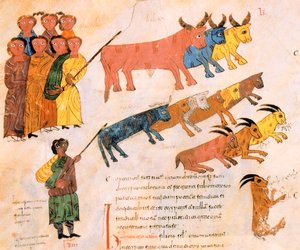 A héber nép állatállományával elhagyja Egyiptomot, Szent Izidór vizigót-mozarab Bibliájából, 38v. fol., A.D. 960 (tempera on vellum)