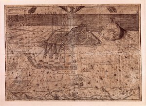 Katalónia felemelése vagy az aratók háborúja (1640-1659), Barcelona főhadiszállása tengeren és szárazföldön IV. Fülöp spanyol csapatai (1605-1665). Metszet 1652. Várostörténeti Múzeum, Barcelona. alkotó: Spanish School
