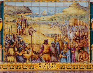 Hamilcar és fia, Hannibal kiszállását ábrázoló csempék Akra Leuce-ban az első pun háború idején (i.e. 264-241) (kerámia) alkotó: Spanish School