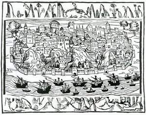 Lisszabon látképe a Spanyolország nagysága és emlékezetes dolgai könyvéből, Pedro Medina, 1548 alkotó: Spanish School