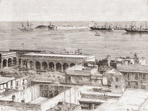 Kilátás Veracruzra és a San Juan de Ulúa erődre, Mexikó alkotó: Spanish School