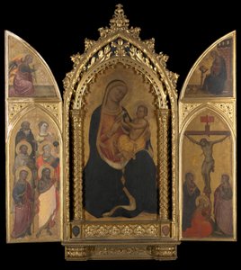A keresztre feszítés a Szűz Angyali üdvözlettel alkotó: Spinello Aretino