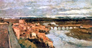 Táj faluval és híddal, c1855-1892 alkotó: Stanislas Lepine